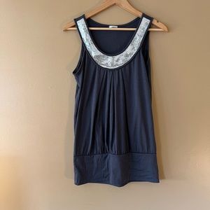 XL Studio Y tank top with sequins swoop neck and fitted around bottom(waist)